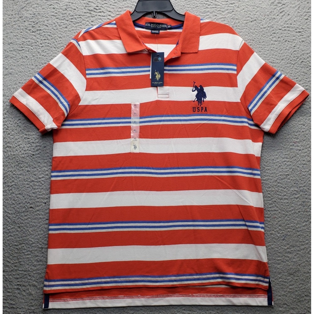 US Polo Assn. Polo Shirt Mens XL Multi Stripe Performance Big Pony High Low Slit